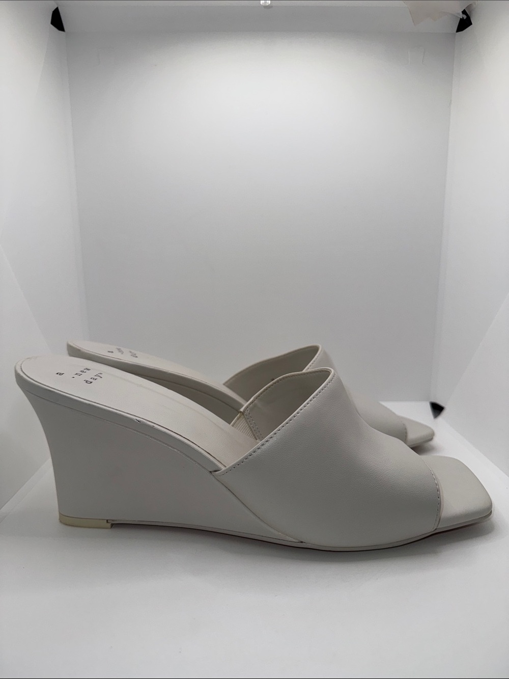 A New Day Vivi Wedge Mule Heels Women’s 10 Off-White Vegan Leather Open Toe